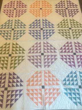 Colorful Vintage Geometric Triangles Quilt - Multicolor Floral